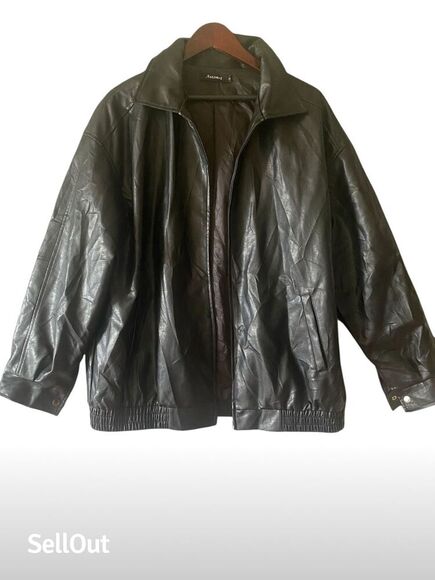 BSA Men's Vintage Black faux Leather Bomber Jacket Size L - Picture 2 of 10
